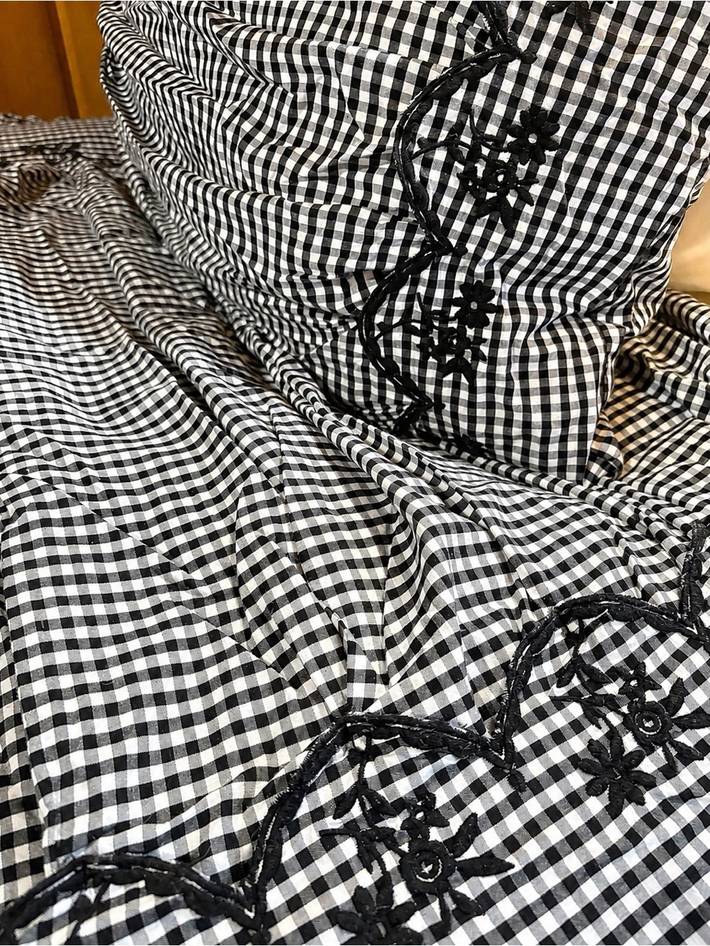 Pottery Barn Teen Black White Gingham Embroidered Ruffle Duvet + Sham